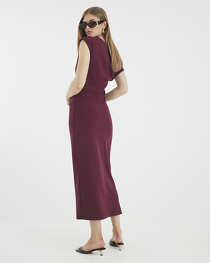 Purple Asymmetric Draped Wrap Midi Dress