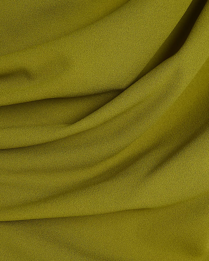 Green Asymmetric Draped Wrap Midi Dress