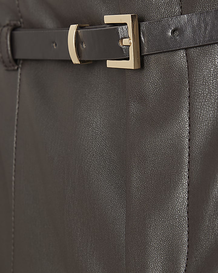 Brown Faux Leather Belted Wide Leg Trousers