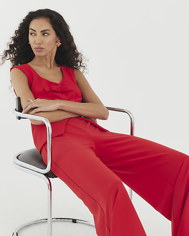 Red Sleeveless Bow Hybrid Jumpsuit