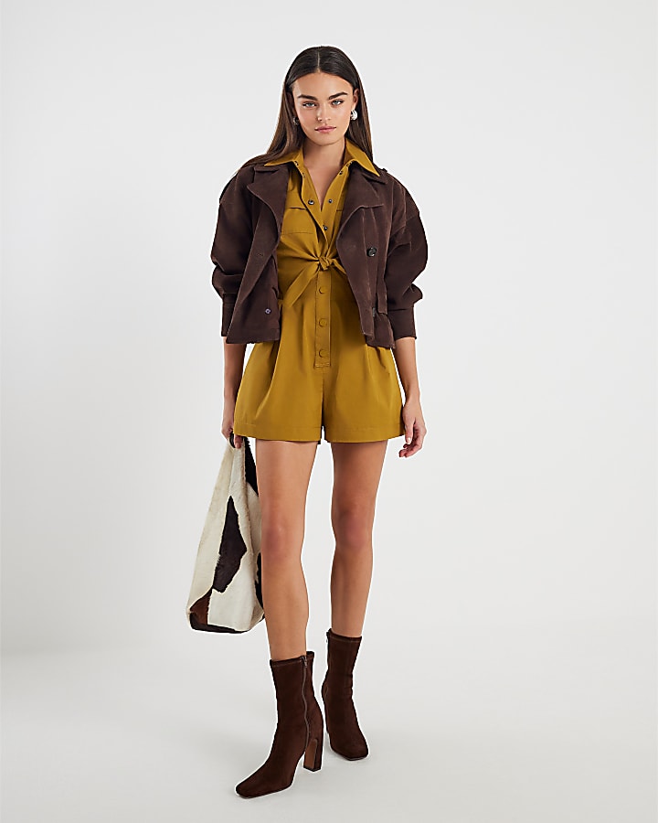 Yellow Short Sleeve Tie Utility Playsuit