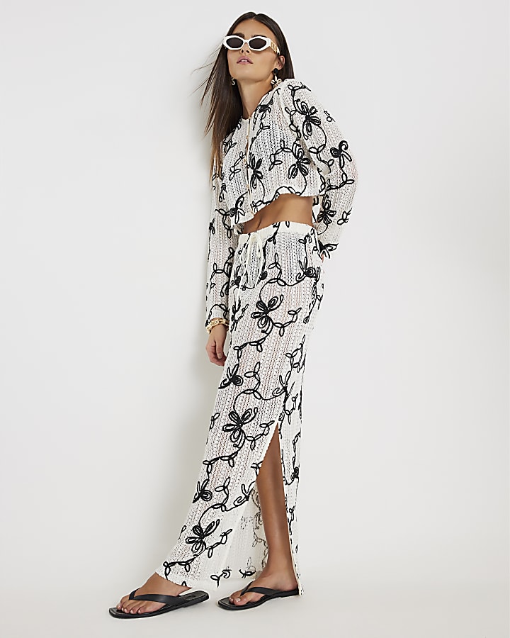 Black Embroidered Beach Maxi Skirt