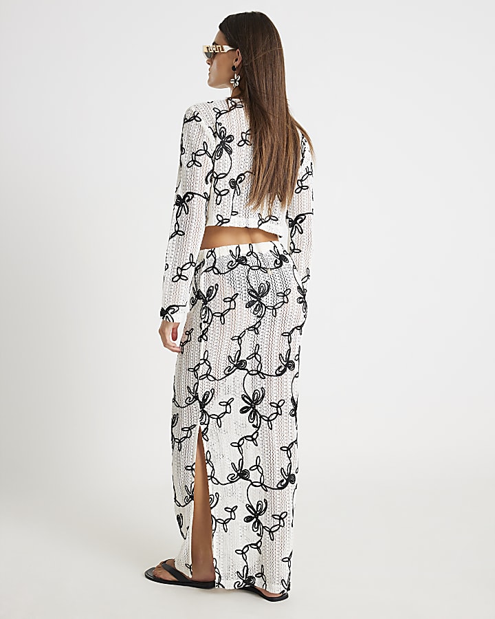Black Embroidered Beach Maxi Skirt