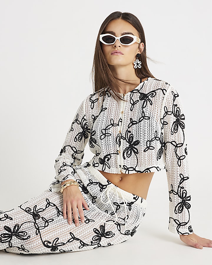 Black Embroidered Beach Crop Top