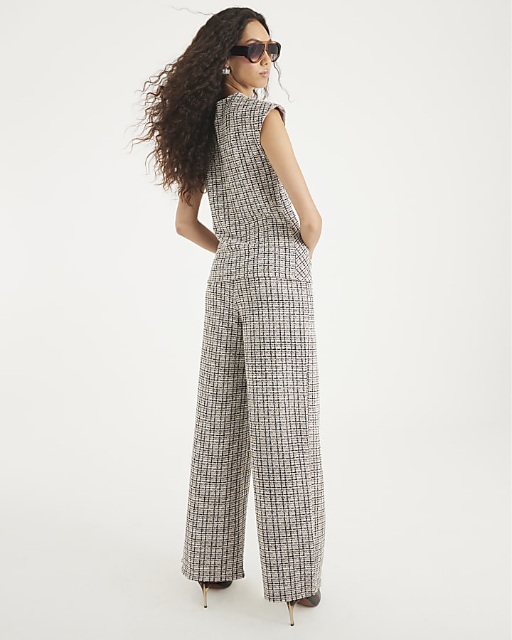 Brown Boucle Pull On Wide Leg Trousers