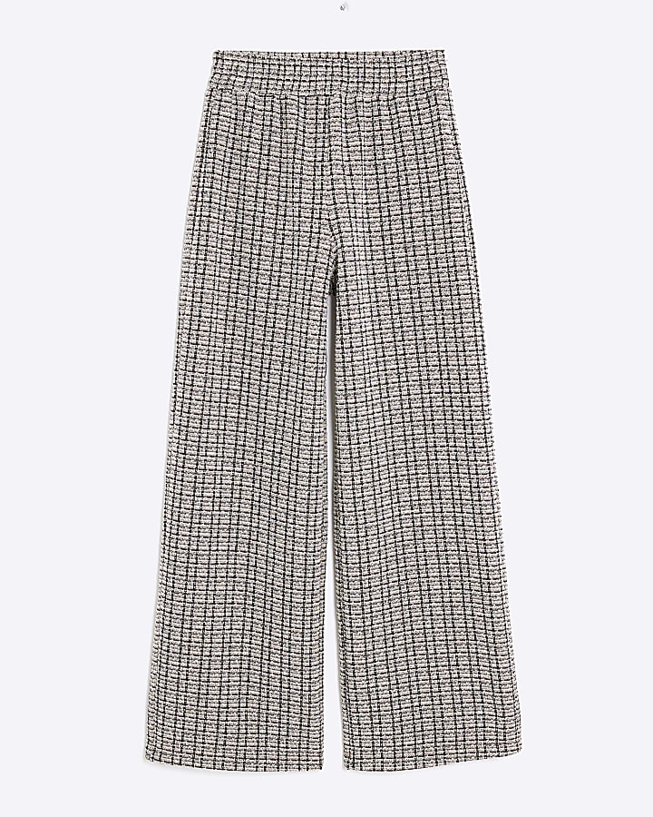 Brown Boucle Pull On Wide Leg Trousers