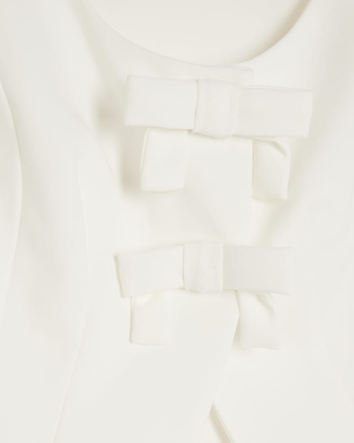 White Sleeveless Bow Top