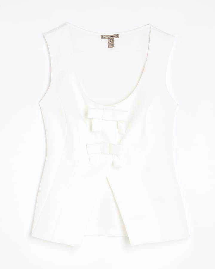 White Sleeveless Bow Top