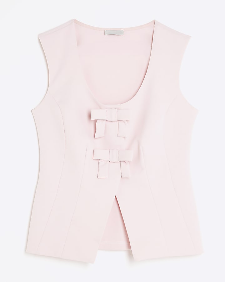 Pink Sleeveless Bow Top
