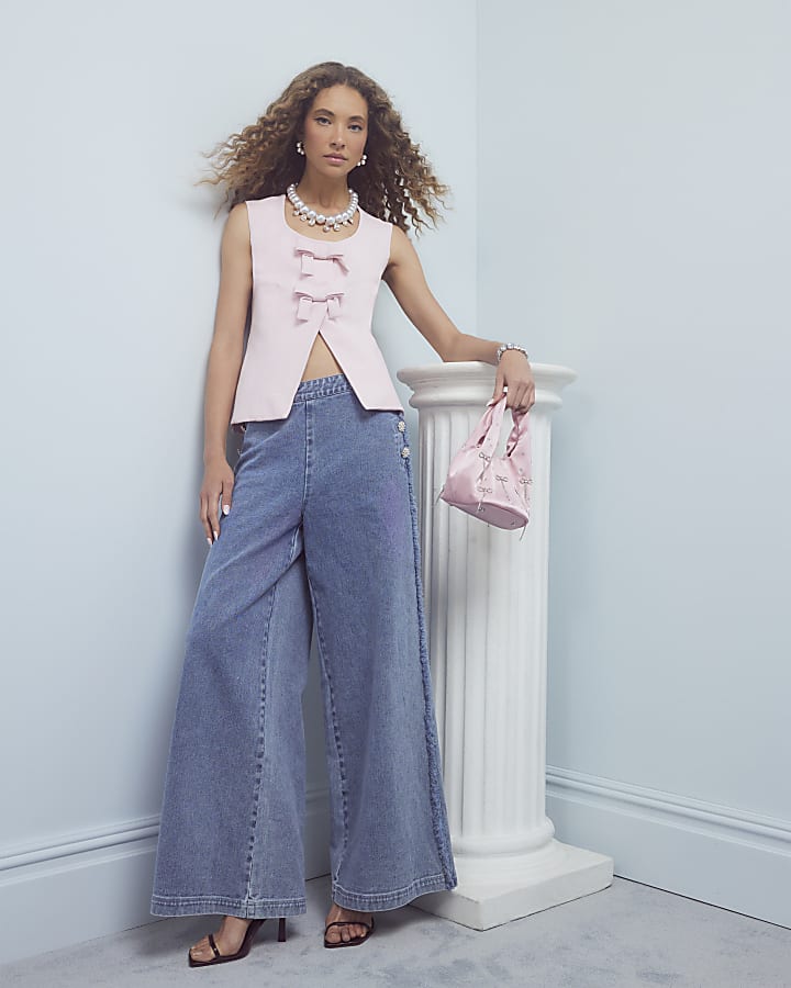 Pink Sleeveless Bow Top