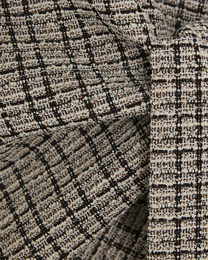 Brown Boucle Sleeveless Tie Side Top