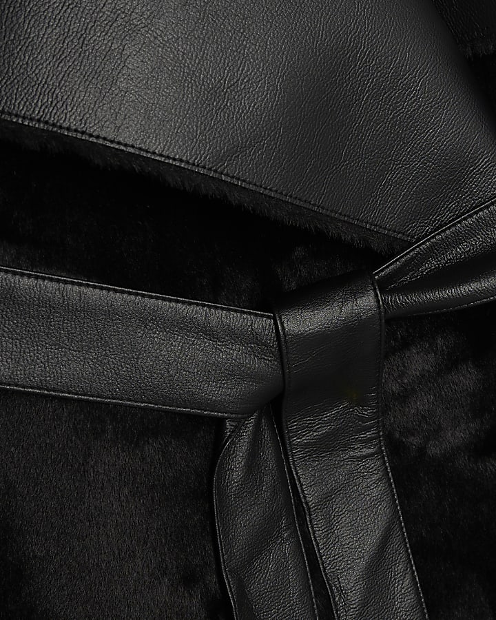 Black Faux Fur Belted Trench Coat