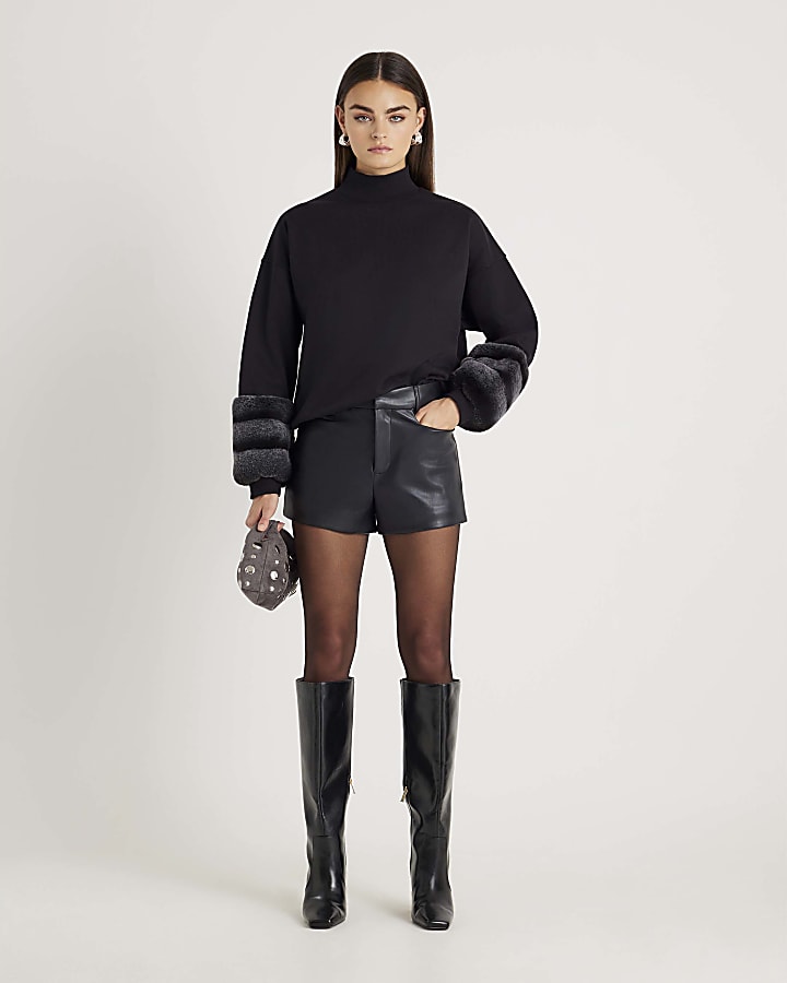 Black Faux Fur Cuff Sweatshirt
