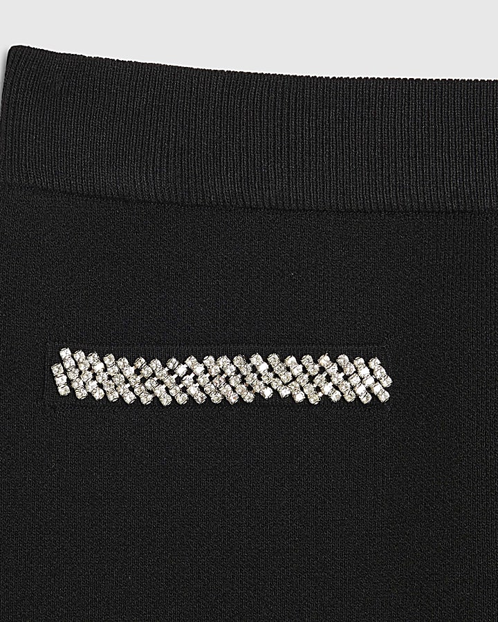Black Knitted Embellished Mini Skirt
