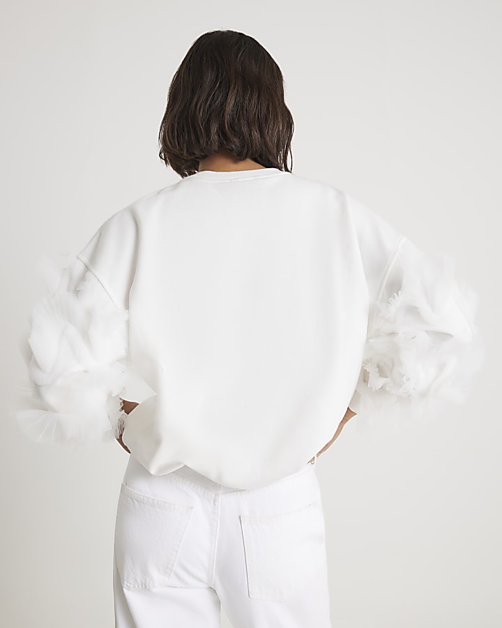 Cream Ruffle Sleeve Sweatshirt