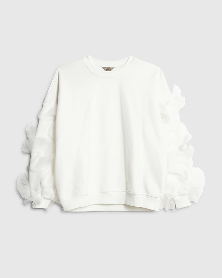 Cream Ruffle Sleeve Sweatshirt
