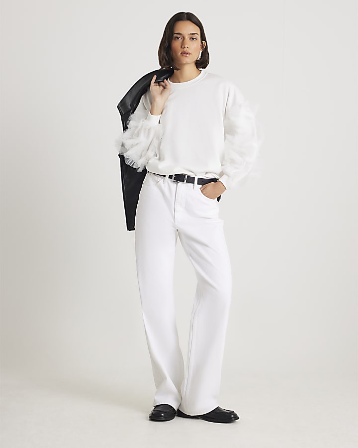 Cream Ruffle Sleeve Sweatshirt