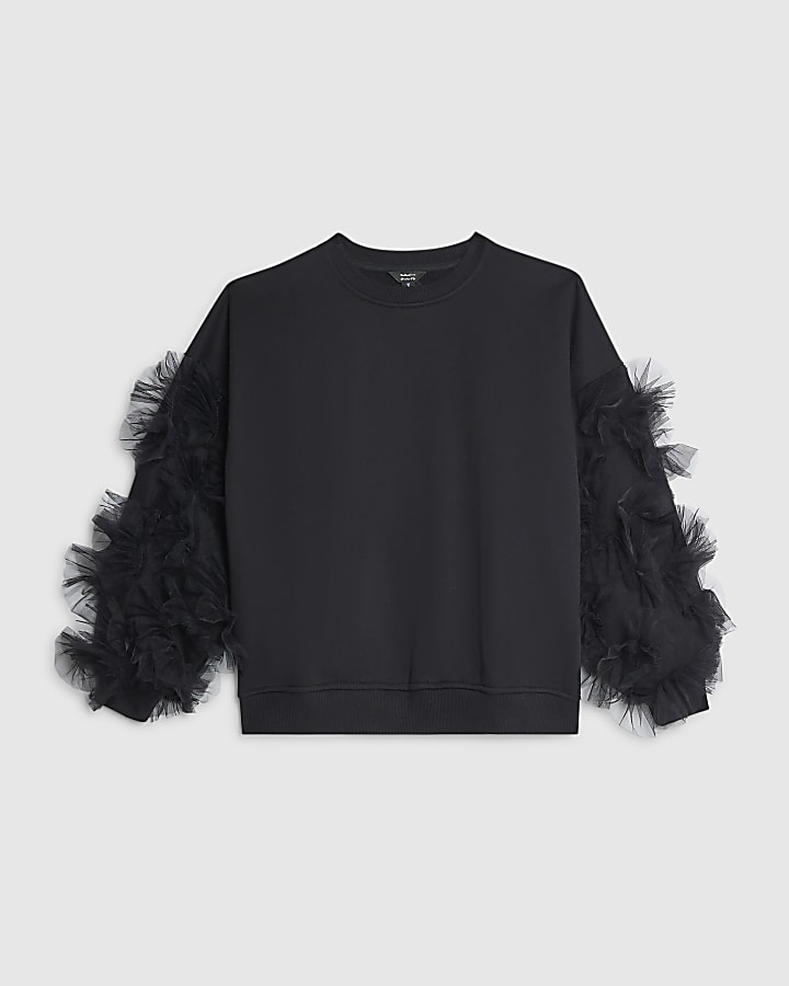 Black Long Sleeve Ruffle Sweatshirt