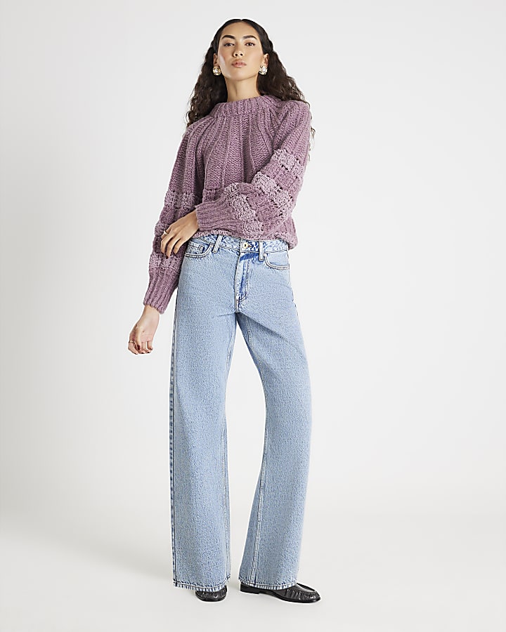 Purple Pointelle Bow Back Jumper