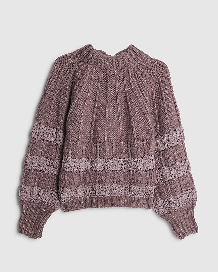 Purple Pointelle Bow Back Jumper