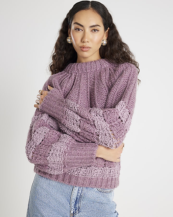 Purple Pointelle Bow Back Jumper