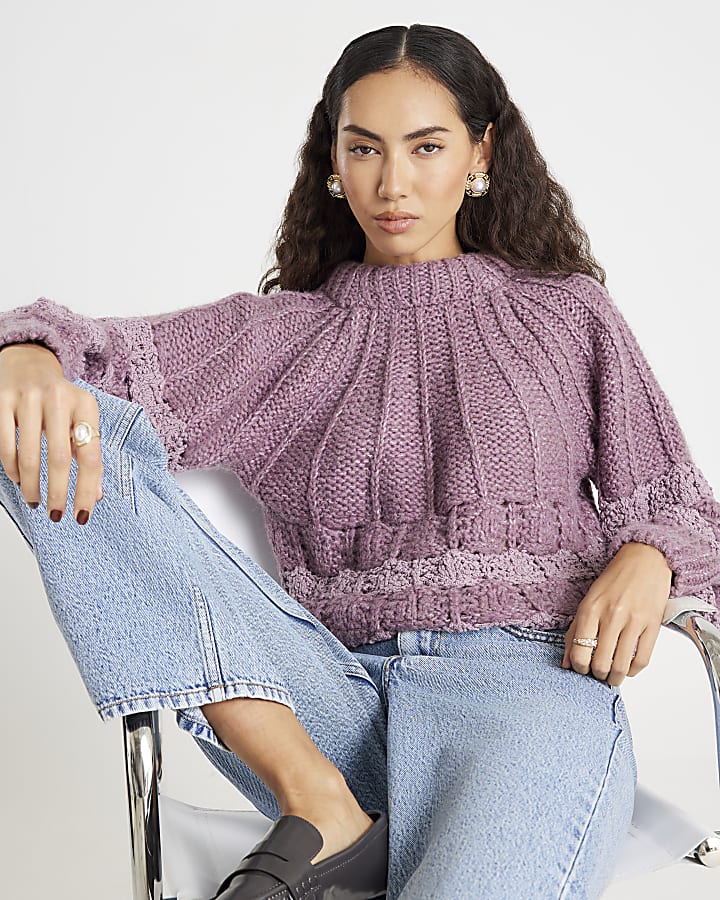 Purple Pointelle Bow Back Jumper