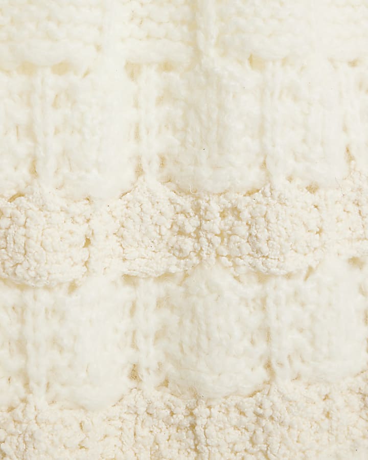 White Pointelle Knitted Bow Back Jumper