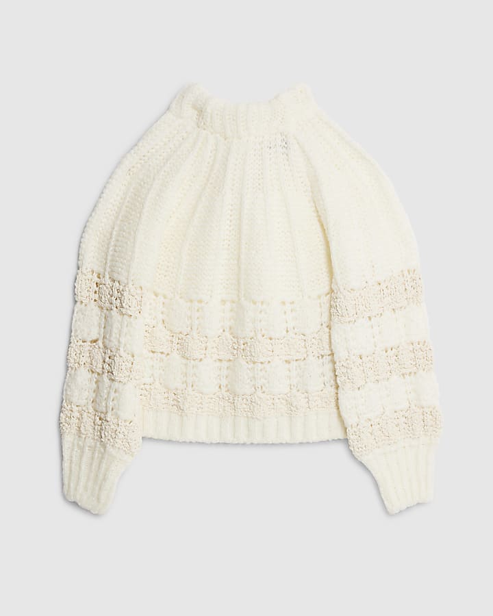 White Pointelle Knitted Bow Back Jumper