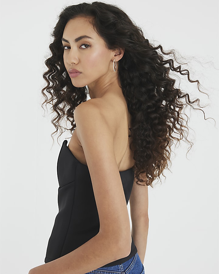 Black Diamante Bow Bandeau Top