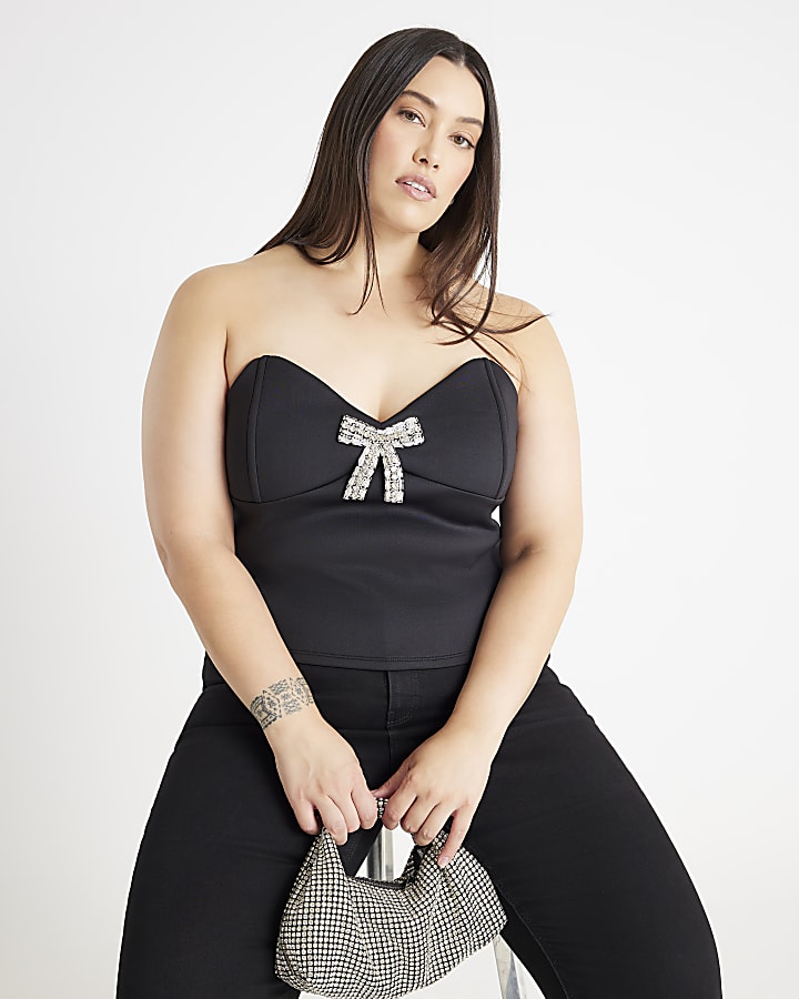 Black Diamante Bow Bandeau Top