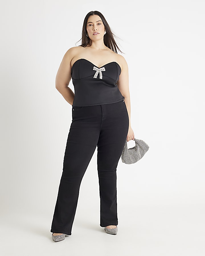 Black Diamante Bow Bandeau Top