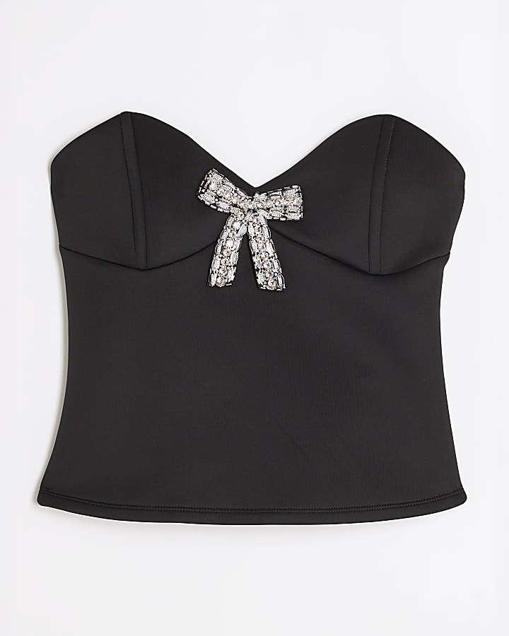 Black Diamante Bow Bandeau Top
