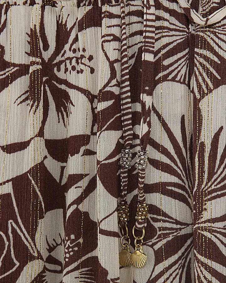 Brown Tropical Print Beach Trousers