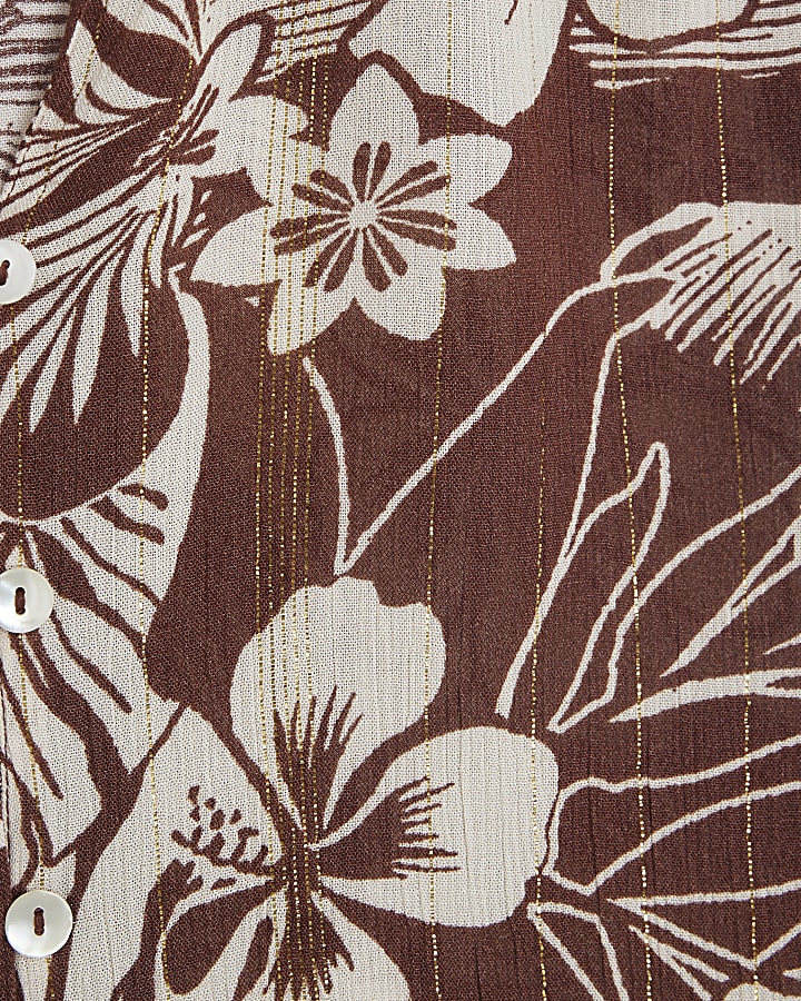 Brown Tropical Print Beach Shirt