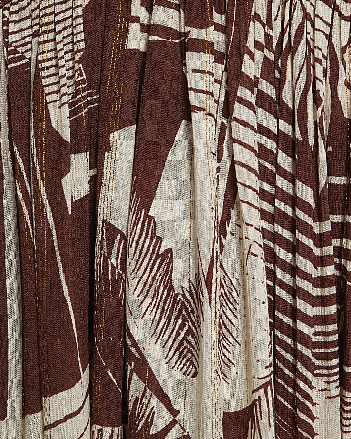 Brown Floral Printed Mini Beach Dress