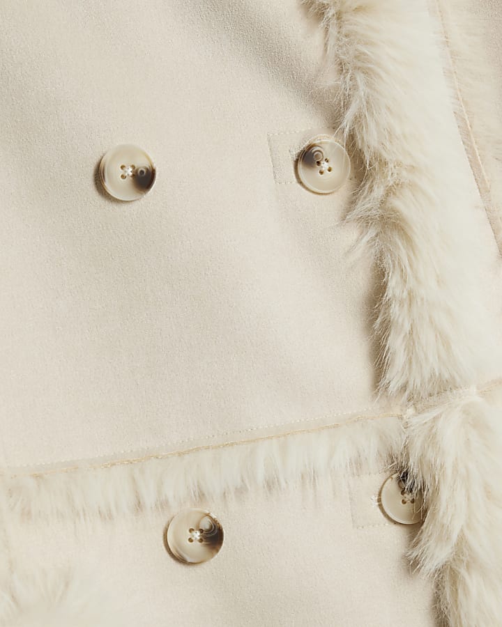 Cream Seam Detail Shearling Coat