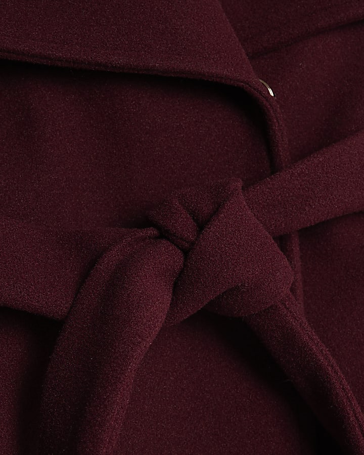 Red Short Wide Collar Wrap Coat