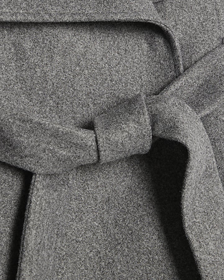 Grey Short Wide Collar Wrap Coat