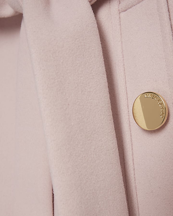 Pink Notch Collar Belted Wrap Coat