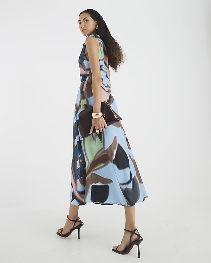 Blue Twist Shoulder Midi Dress