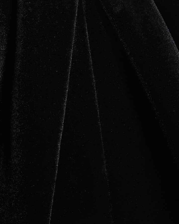 Black Velvet Long Sleeve Feather Trim Dress