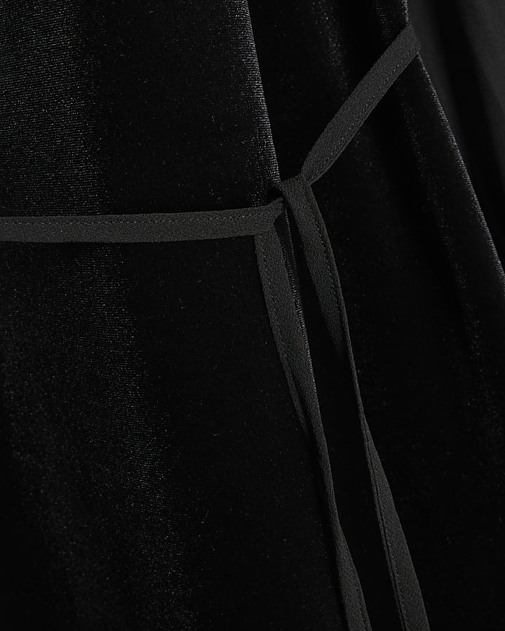 Black Velvet Long Sleeve Belted Mini Dress