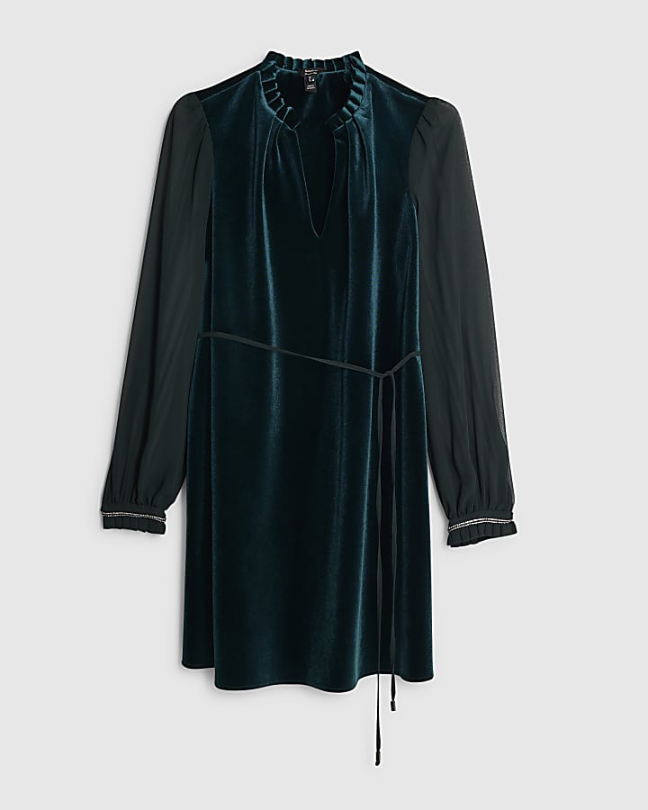 Green Velvet Hybrid Belted Dress