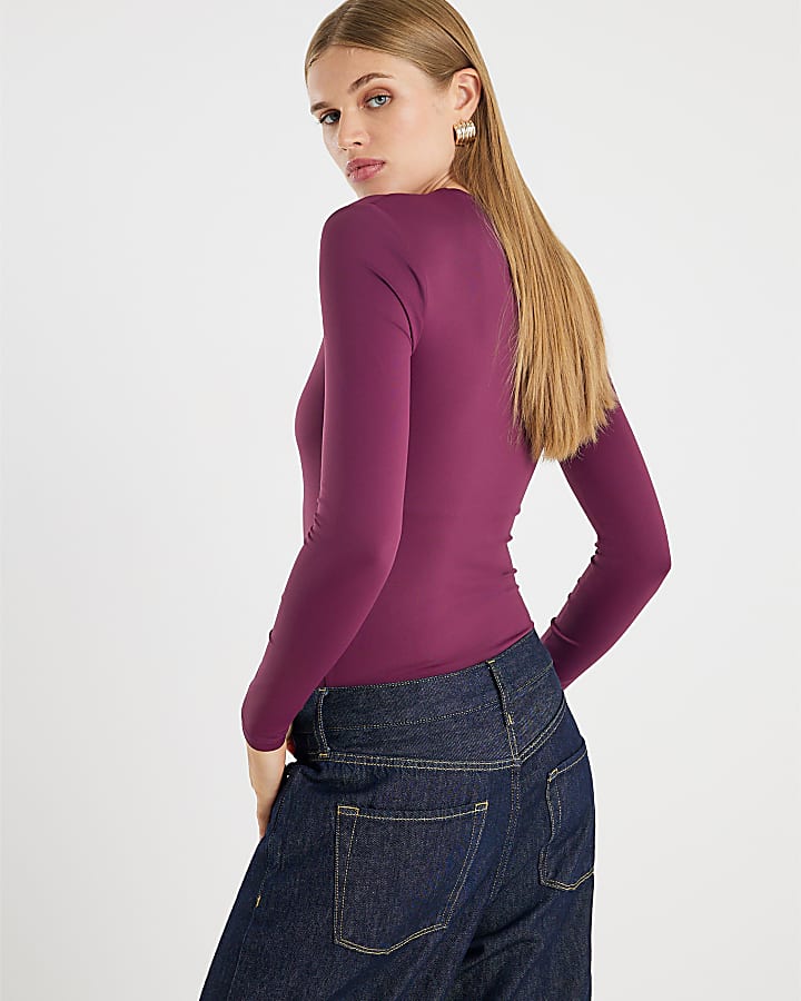 Purple Long Sleeve Square Neck Bodysuit