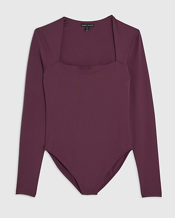 Purple Long Sleeve Square Neck Bodysuit