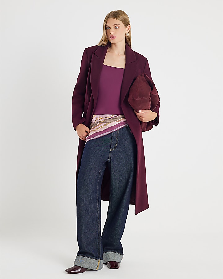 Purple Long Sleeve Square Neck Bodysuit