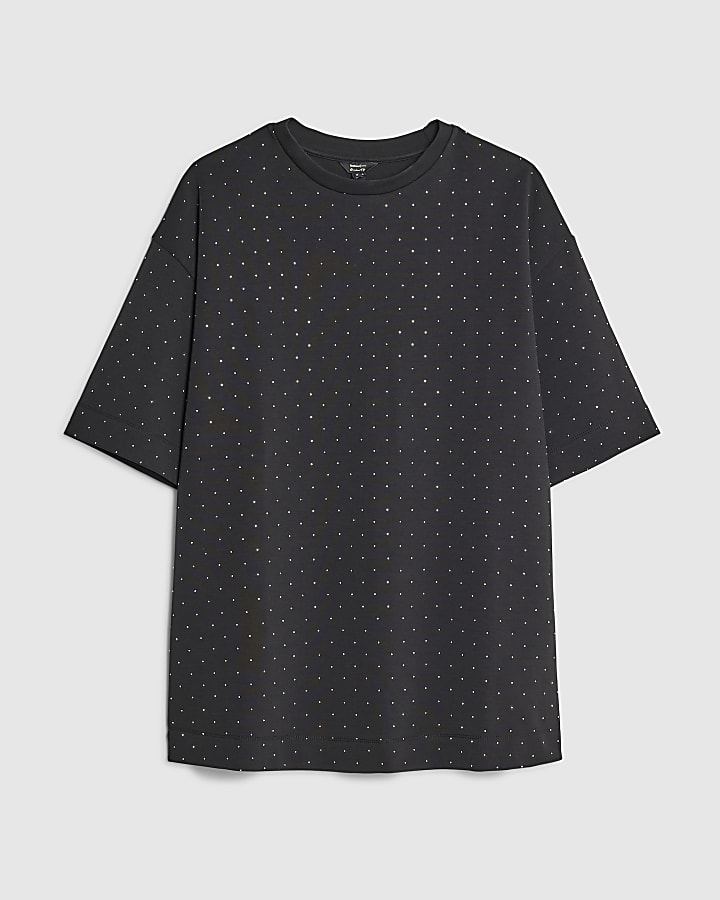 Black Premium Short Sleeve Diamante T-shirt