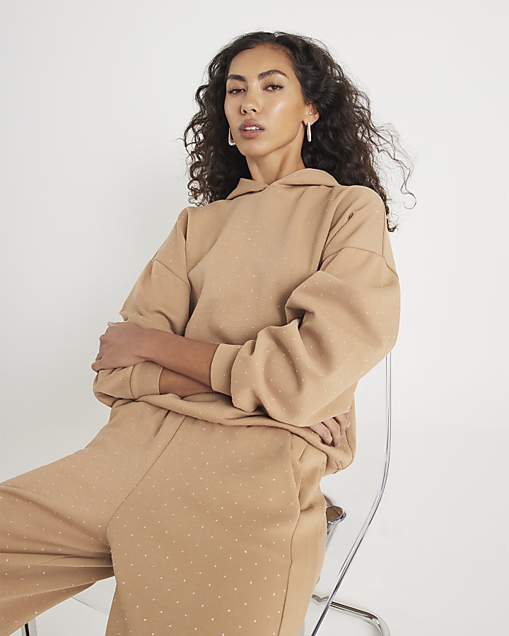 Beige Hotfix Detail Hoodie