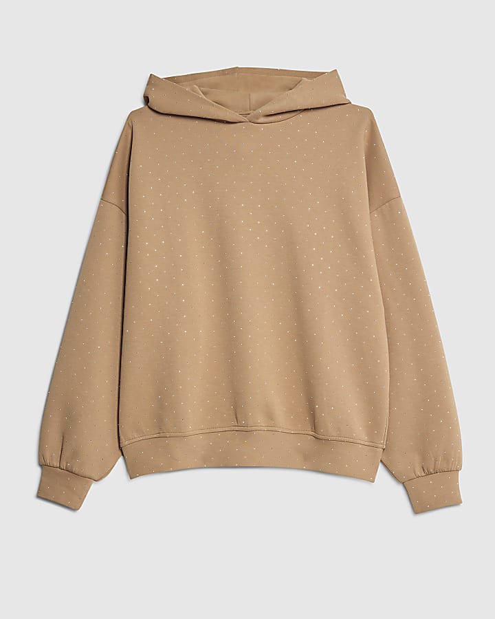 Beige Hotfix Detail Hoodie