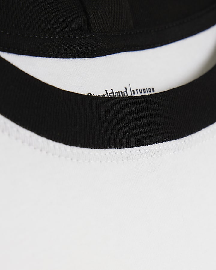 White Short Sleeve Contrast Trim Top